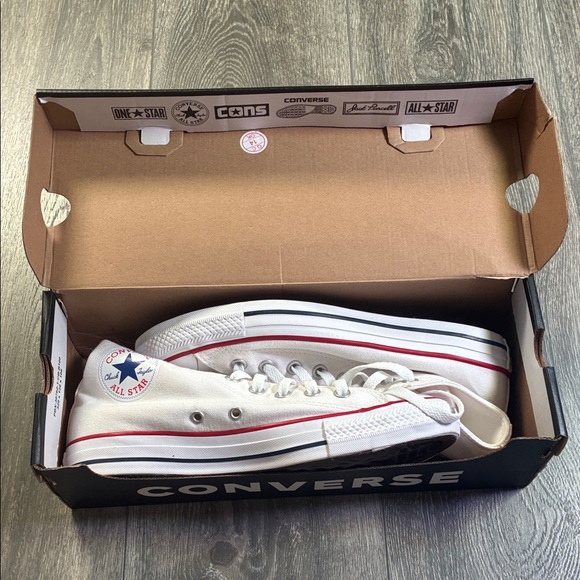 Converse Shoes - Converse White Canvas Sneakers with Red and Blue Stripes Unisex